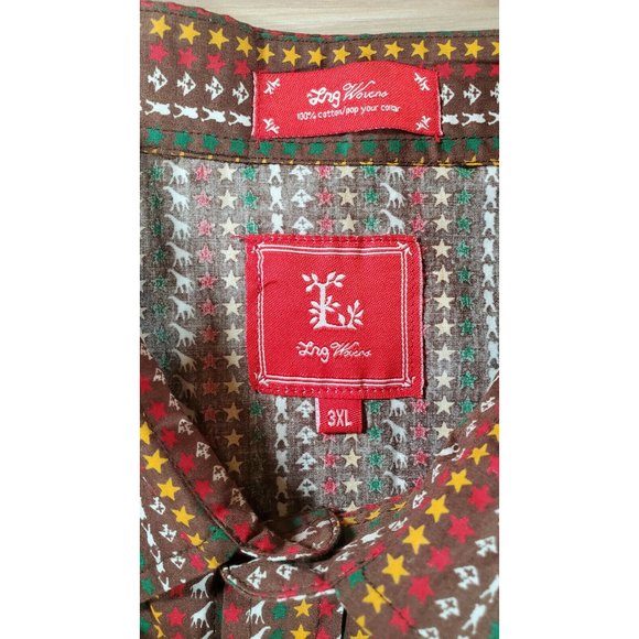 Men Lng Woven Brown S/S Shirt Size 3XL Cool Pattern Giraffe Star All Over Print - Picture 3 of 7